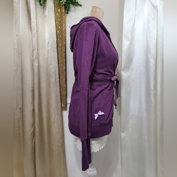 ♡ Y2K ♡ Aeropostale Purple Waist Tie Double Zip Hooded Babydoll Jacket Hoodie - Picture 5 of 9
